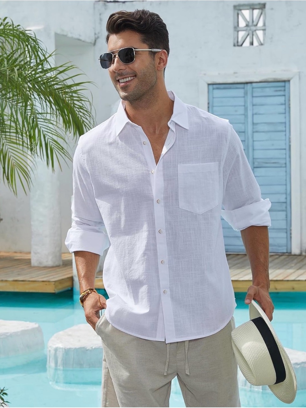 Men's Lightweight White Linen Shirt - Classic Casual